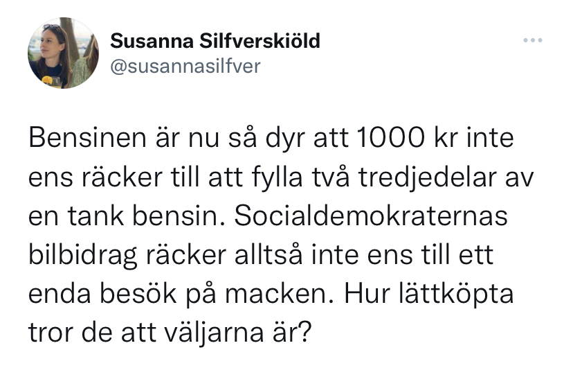 Moderaternas Susanna Silfverskiöld om att bilbidraget inte räcker